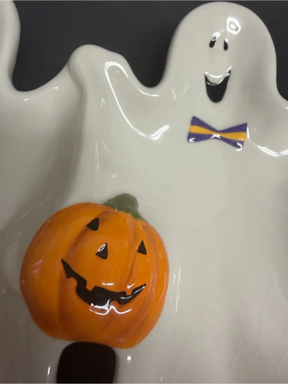 Ceramic Ghost Halloween Serving Dish with Pumpkins